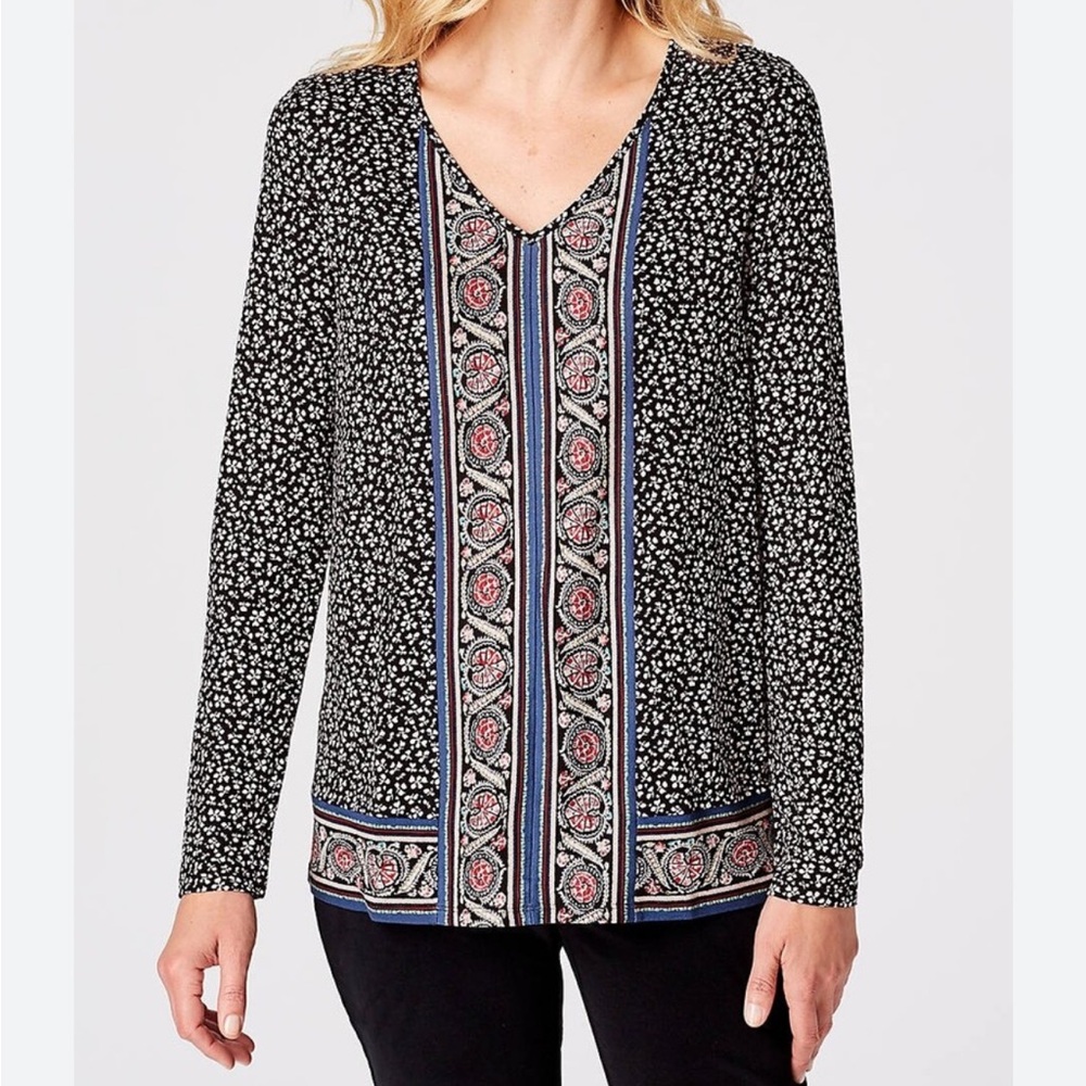 NWT J.Jill Size L Baroque Border V-Neck Knit Top